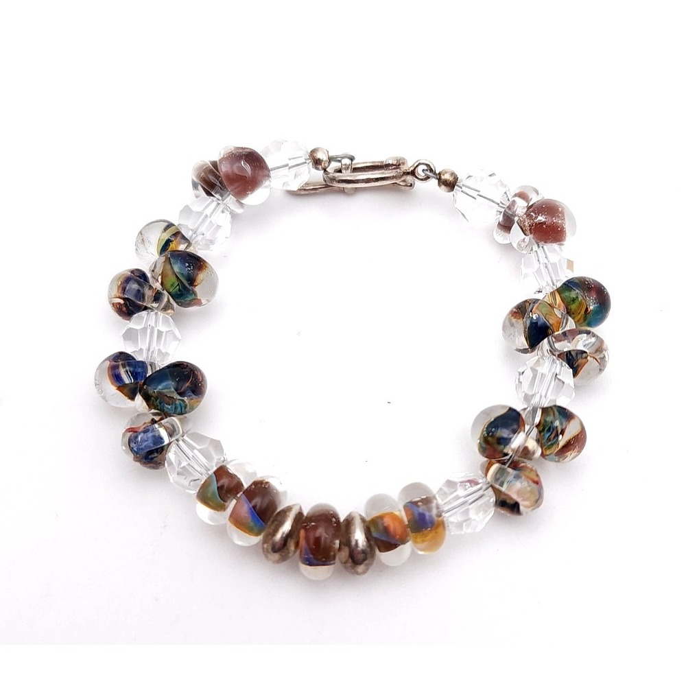 Glass Beaded Bracelet Clear Multicolor Boho Stackable Toggle
